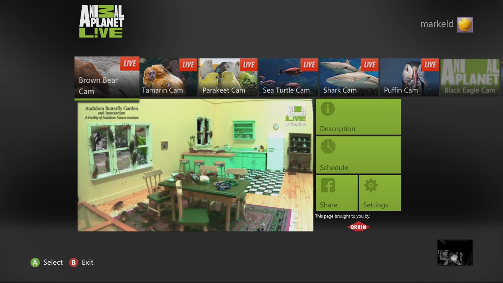Animal Planet LIVE Xbox 360 Home screen